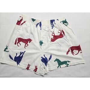 Vintage Horse Boxer Shorts Mens Large White Multicolor Underwear